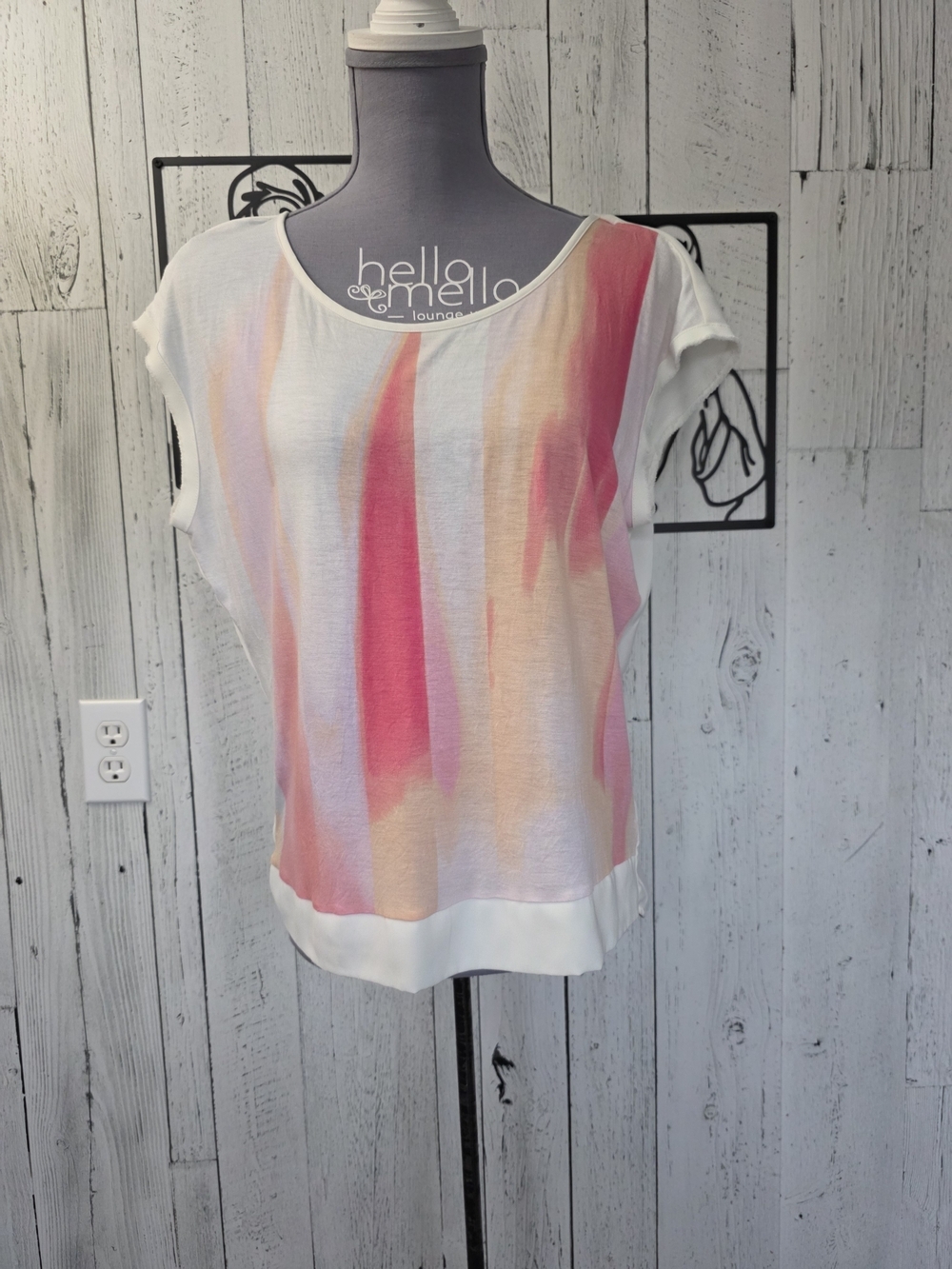 Calvin Klein Abstract Print Mixed Media High-Low Top Size Small